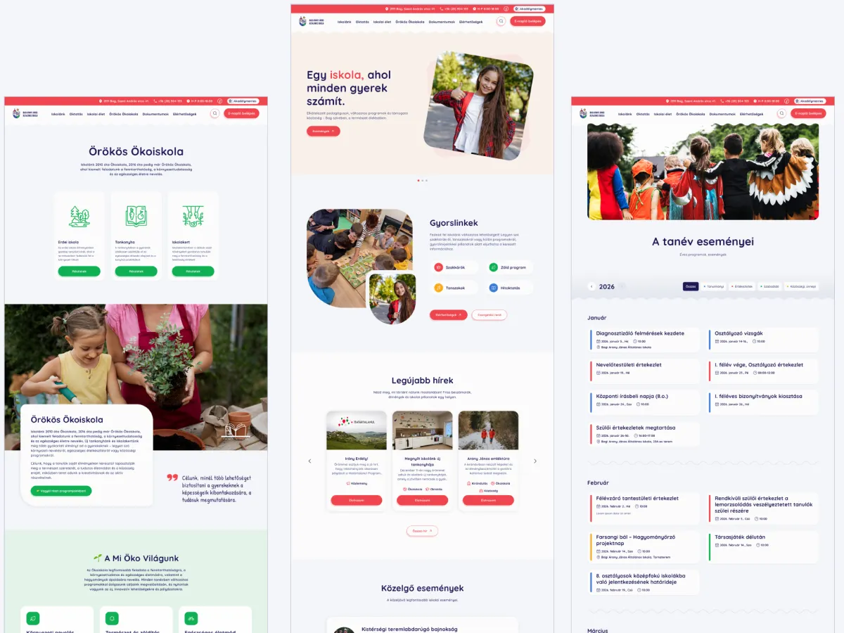 Az iskola új weboldalának kiemelt oldalai az arculat színeivel